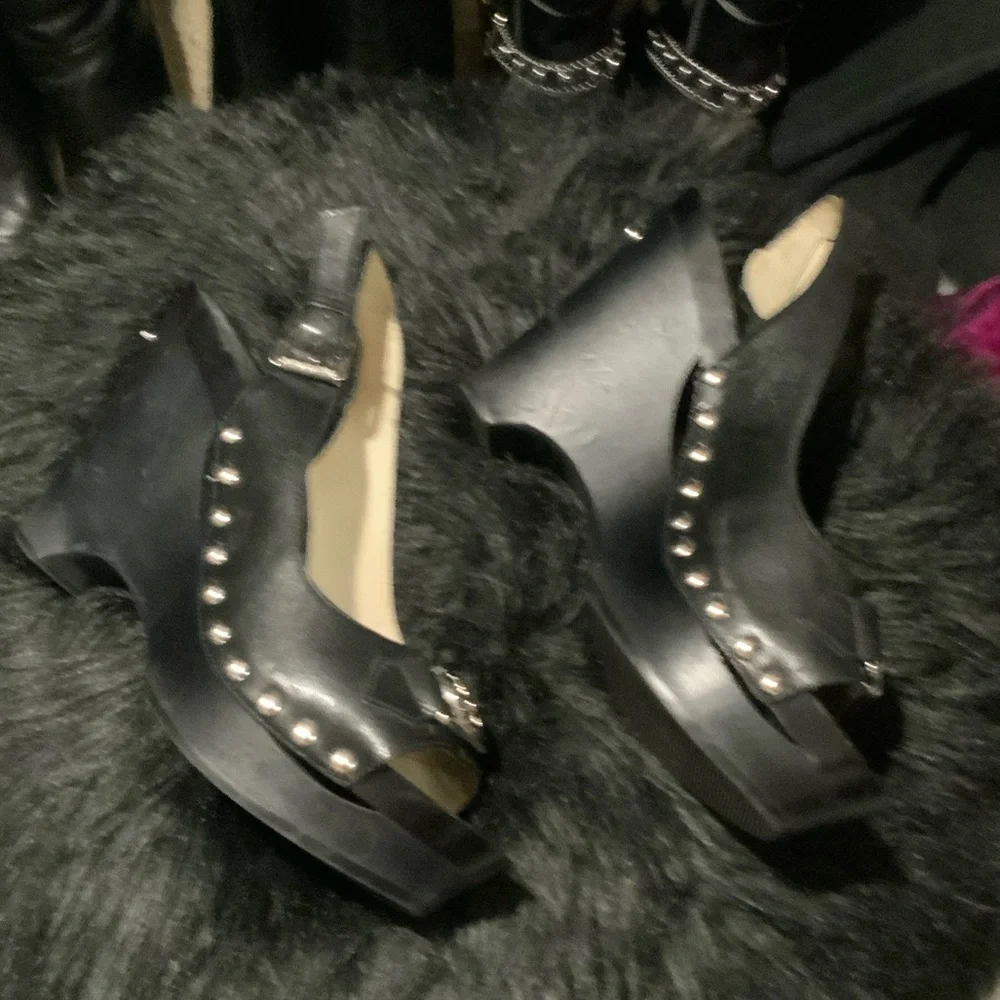 Michael Kors Black Wedges with Silver Logo - Picture 2 of 5